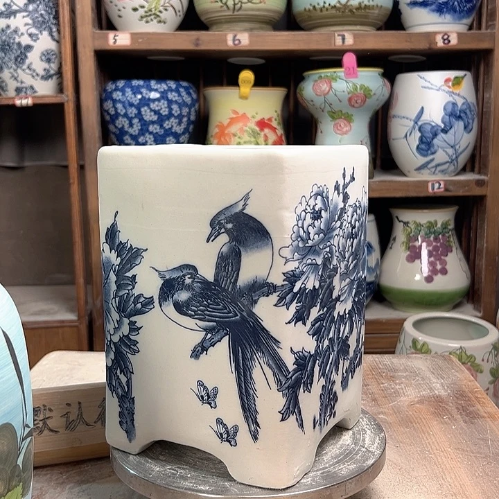 陶四方盆复古牡丹新款新款陶瓷陶瓷