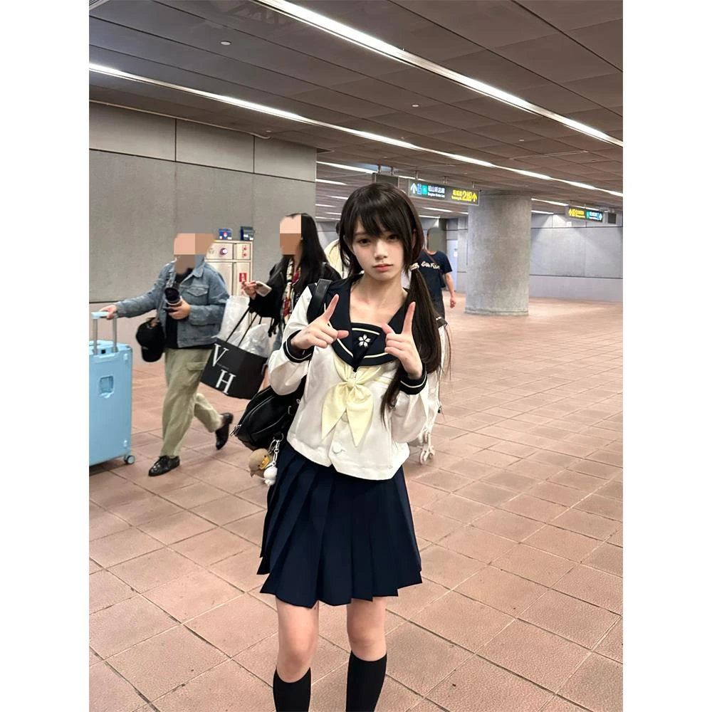 设计JK原创小碎花水手服女短袖夏制服套装日系学院风长袖小底同款