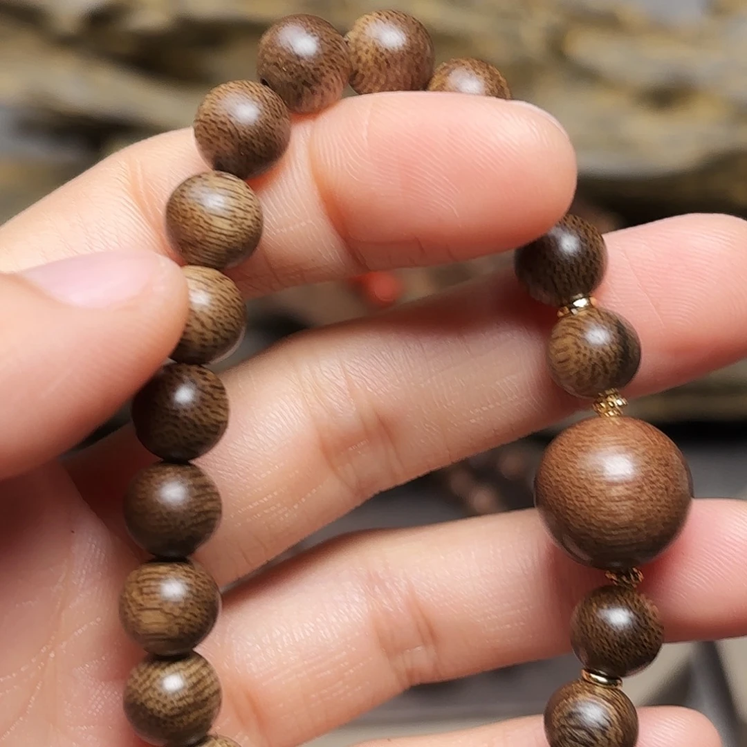 沉香手串越南芽庄绿棋玉化料08➕富森红土玉化料14顶珠设计