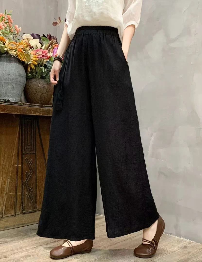 夏季新款棉麻阔腿裤女宽松休闲九分长裤显瘦