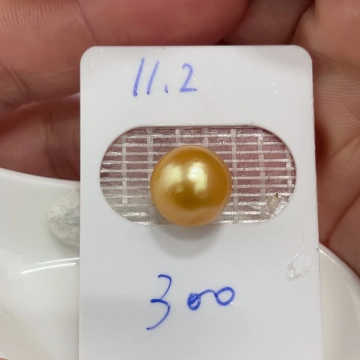 海水珍珠裸珠11.2mm正圆浓金炫彩金珠