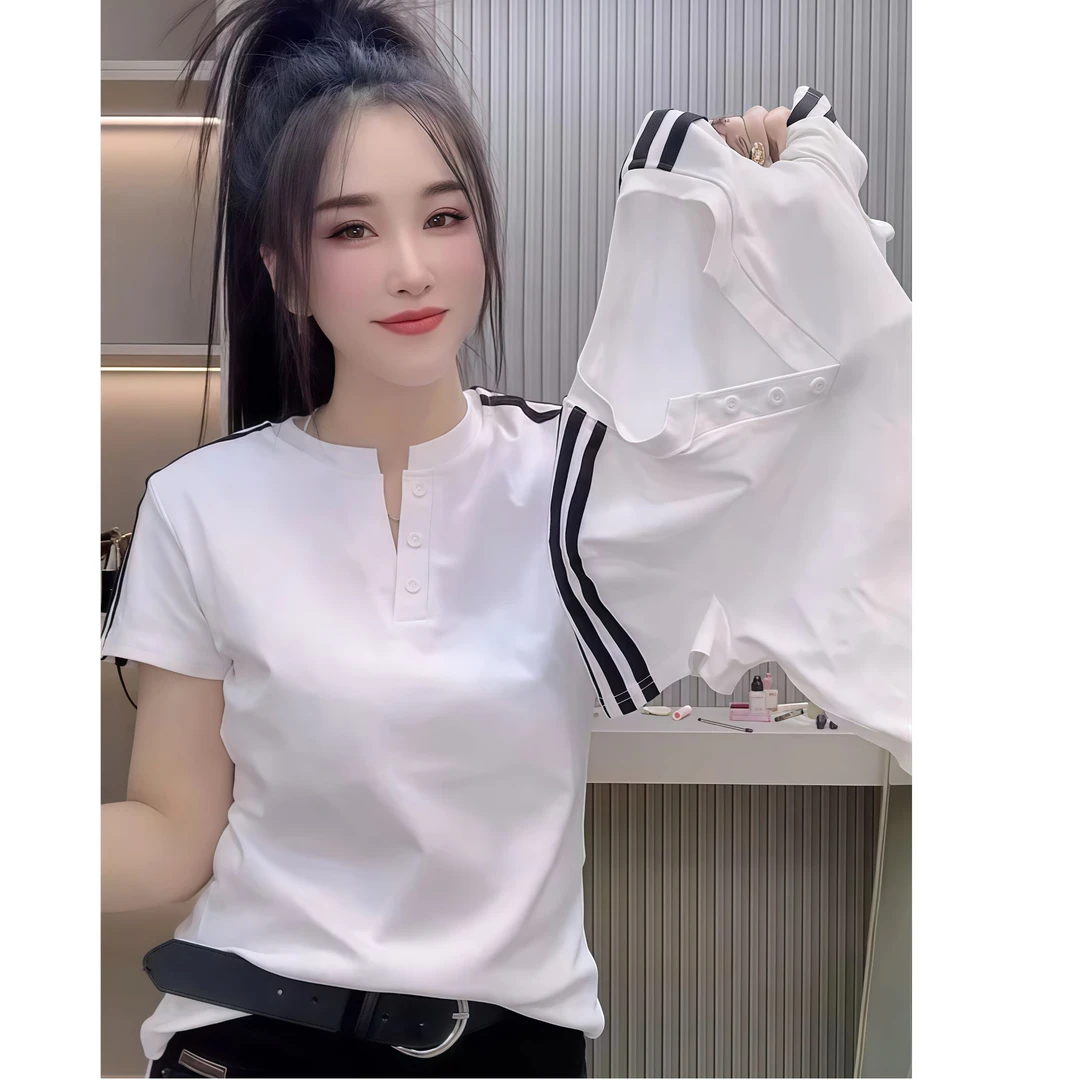 纯棉欧货撞色袖条纹短袖t恤女2025夏季新款时尚休闲百搭显瘦上衣