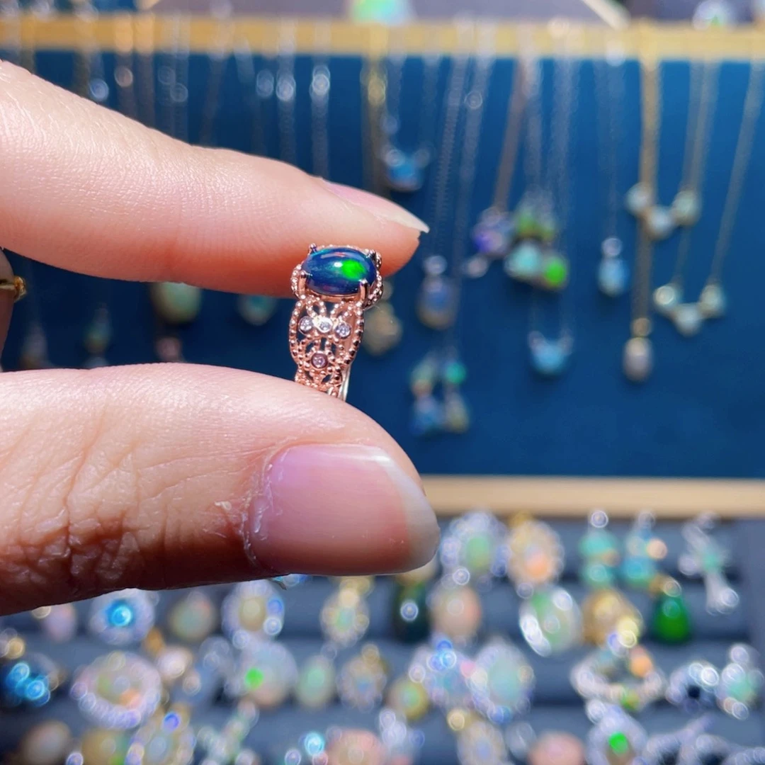 欧泊戒指）银S925镶嵌非**长