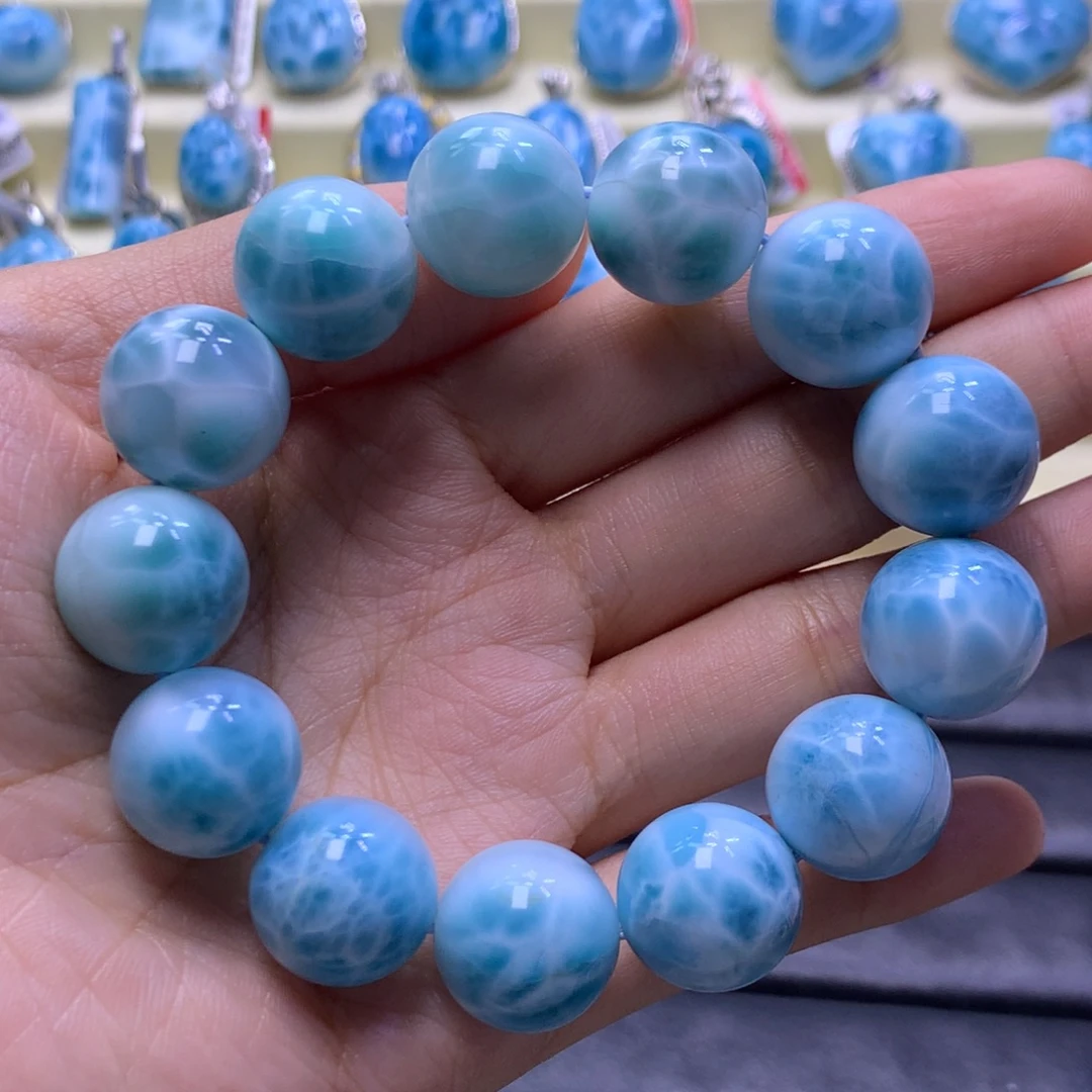 针钠钙石（海纹石）未镶嵌手串16+手串色差略异