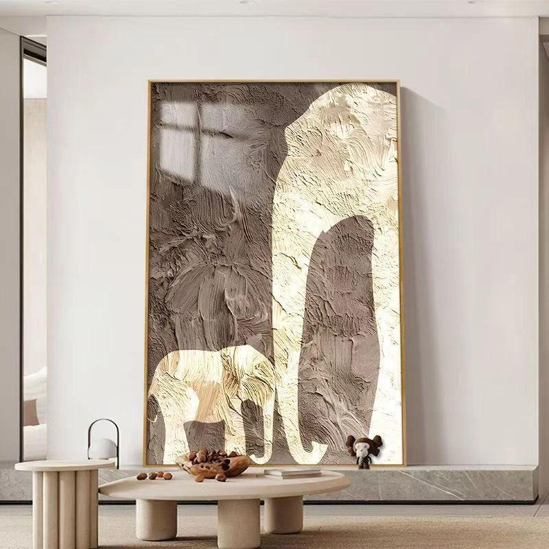 玄关现代大象装饰画沙发背景墙肌理轻奢客厅落地壁画过道抽象挂画