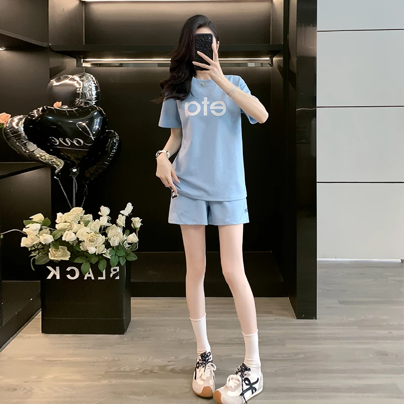 夏季新款网红oversize风短袖T恤宽松短裤韩版时尚休闲运动套装女