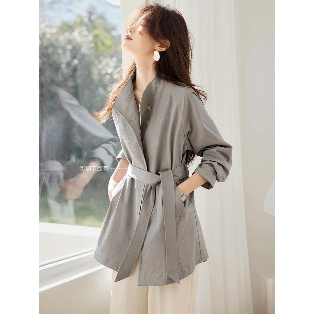 【万达撤柜】舒适长袖上衣春秋季新款感休闲小个子中长款风衣