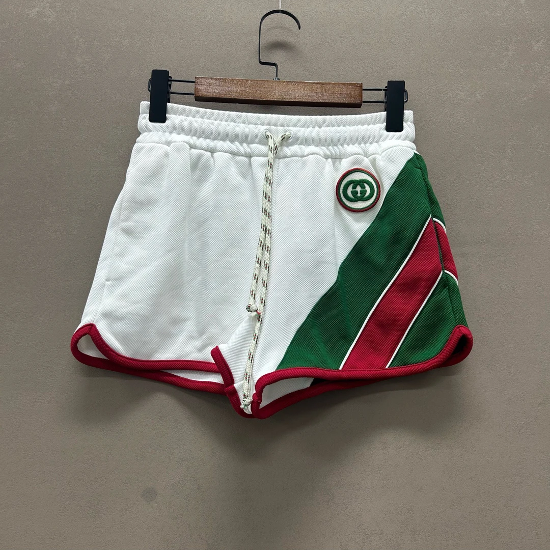 99新 GUCCI/古驰 白绿拼色编织运动短裤 XS码 cl01502