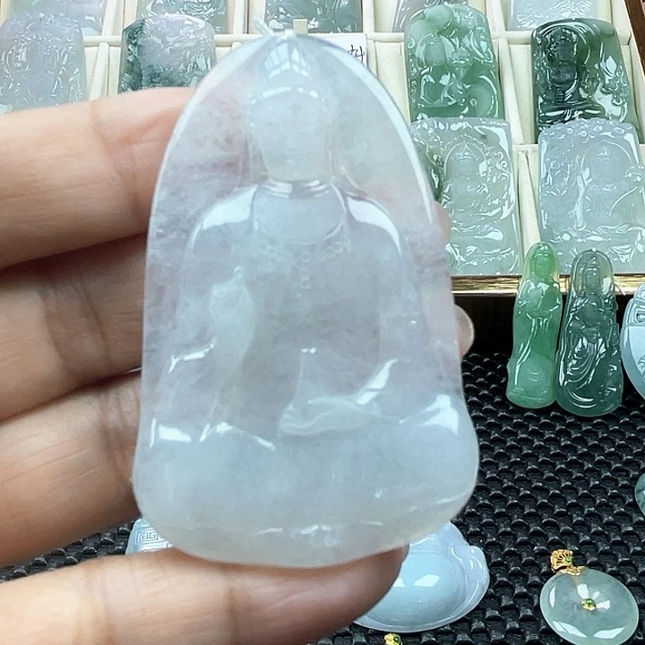 颈饰未镶嵌翡翠风***步天然翡翠素衣观音