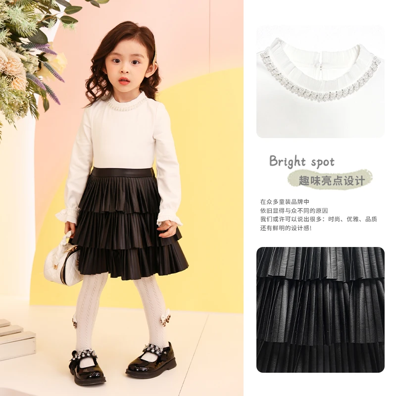 【酷酷女孩】GWD洋气拼接春秋新款原创设计师时尚皮质公主裙R8826