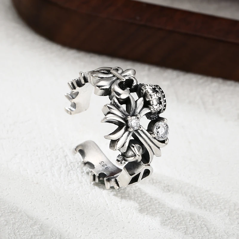 925银戒指 「失衡」白钻十字皇冠戒指