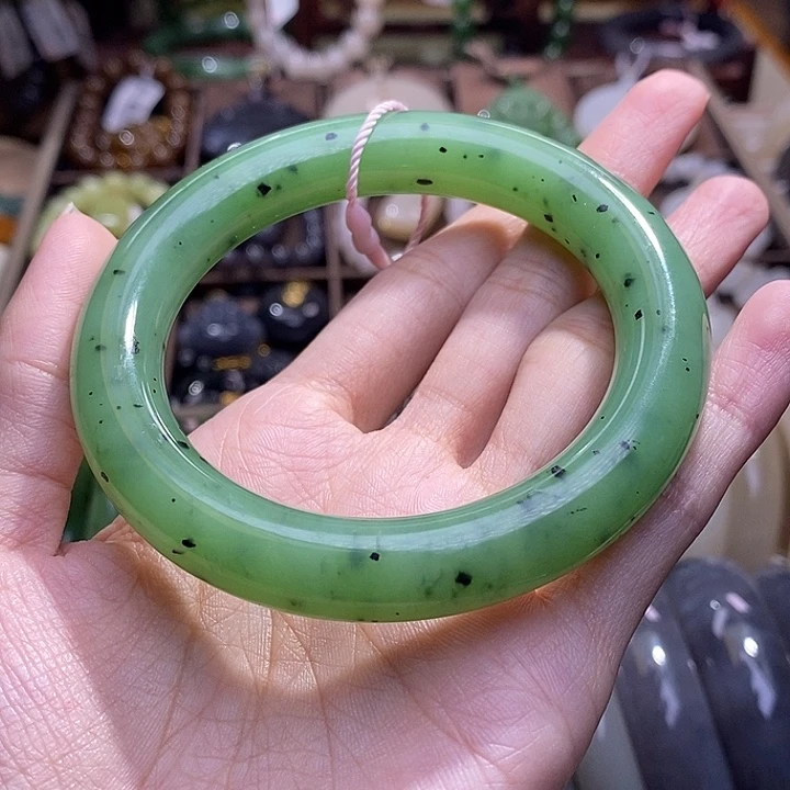 和田玉未镶嵌颈饰碧玉乌兰海胖圆手镯57.3圈口