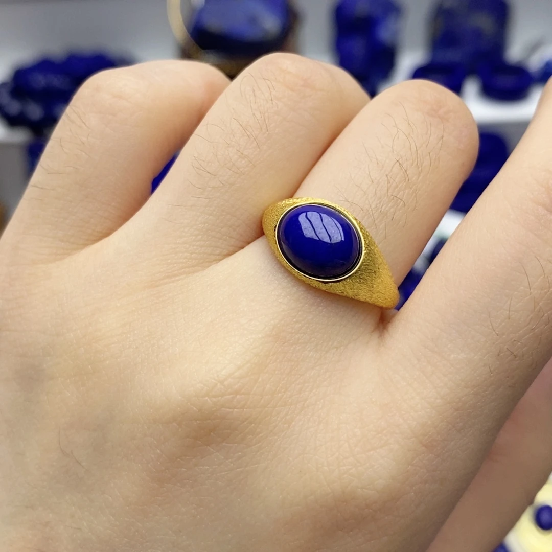 青金石银S925镀金镶嵌戒指