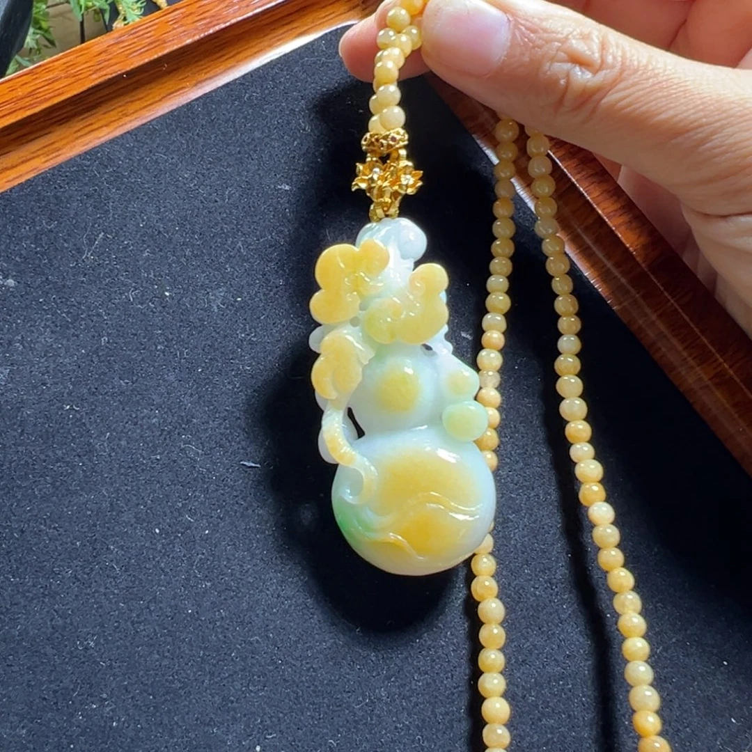 翡翠未镶嵌毛衣链冰黄翡葫芦