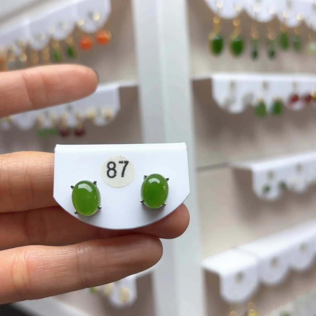 和田玉耳饰银S925镶嵌2