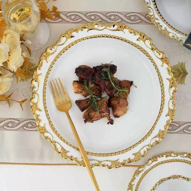 欧式宫廷风金边陶瓷10寸盘2件 家用餐盘 热菜盘 牛排盘 意面盘