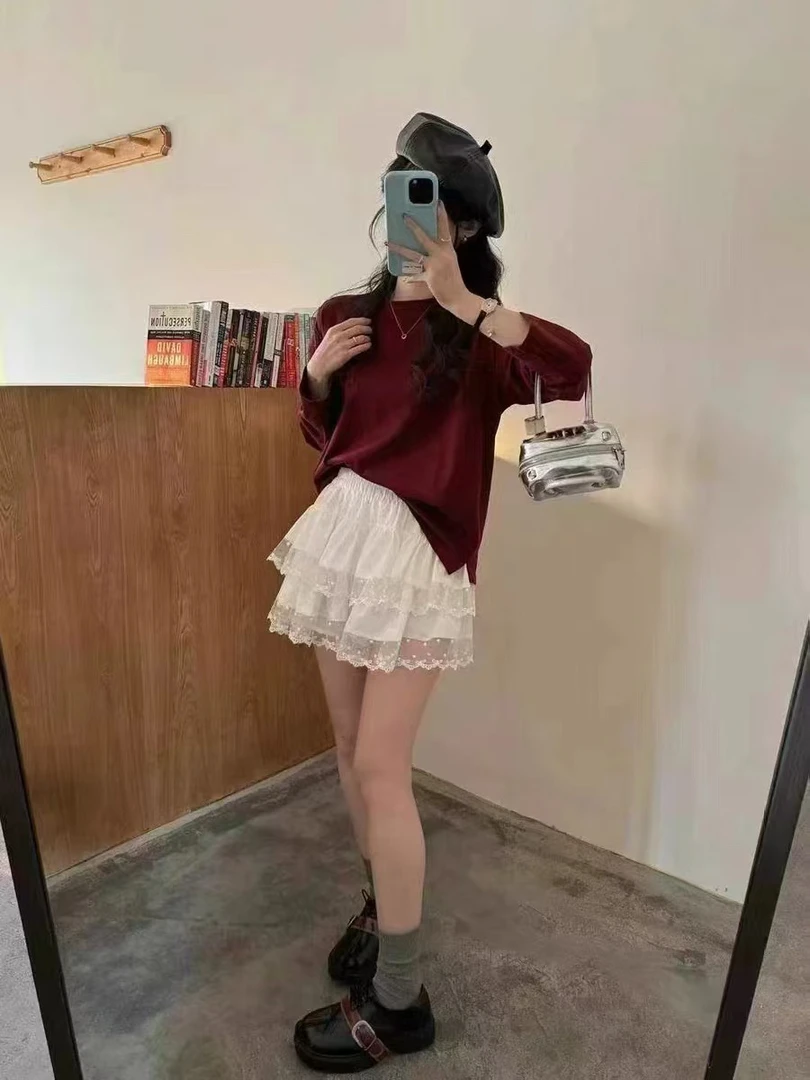 芭蕾风白色蛋糕裙半身裙女早春新款蕾丝半裙小个子a字裙蓬蓬短裙