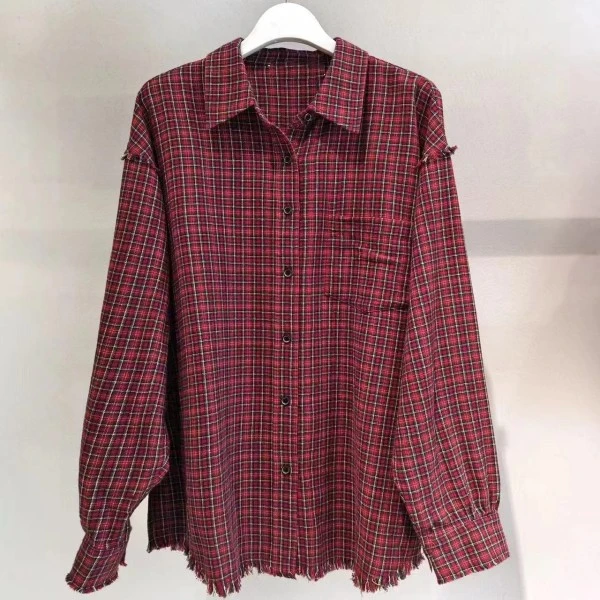 A2008 2025春季新款时尚宽松休闲长袖格子衬衫