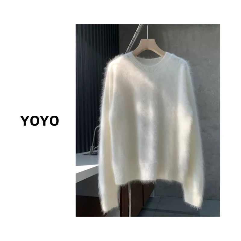 【YOYO】100绵羊毛拉绒拉毛圆领打底长袖百搭针织上衣5521