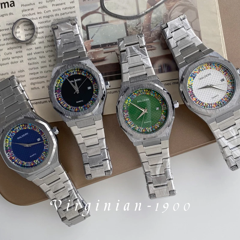 【Virginian1900】沃登尔克-男士手表男款石英表防水日历潮钢带腕表