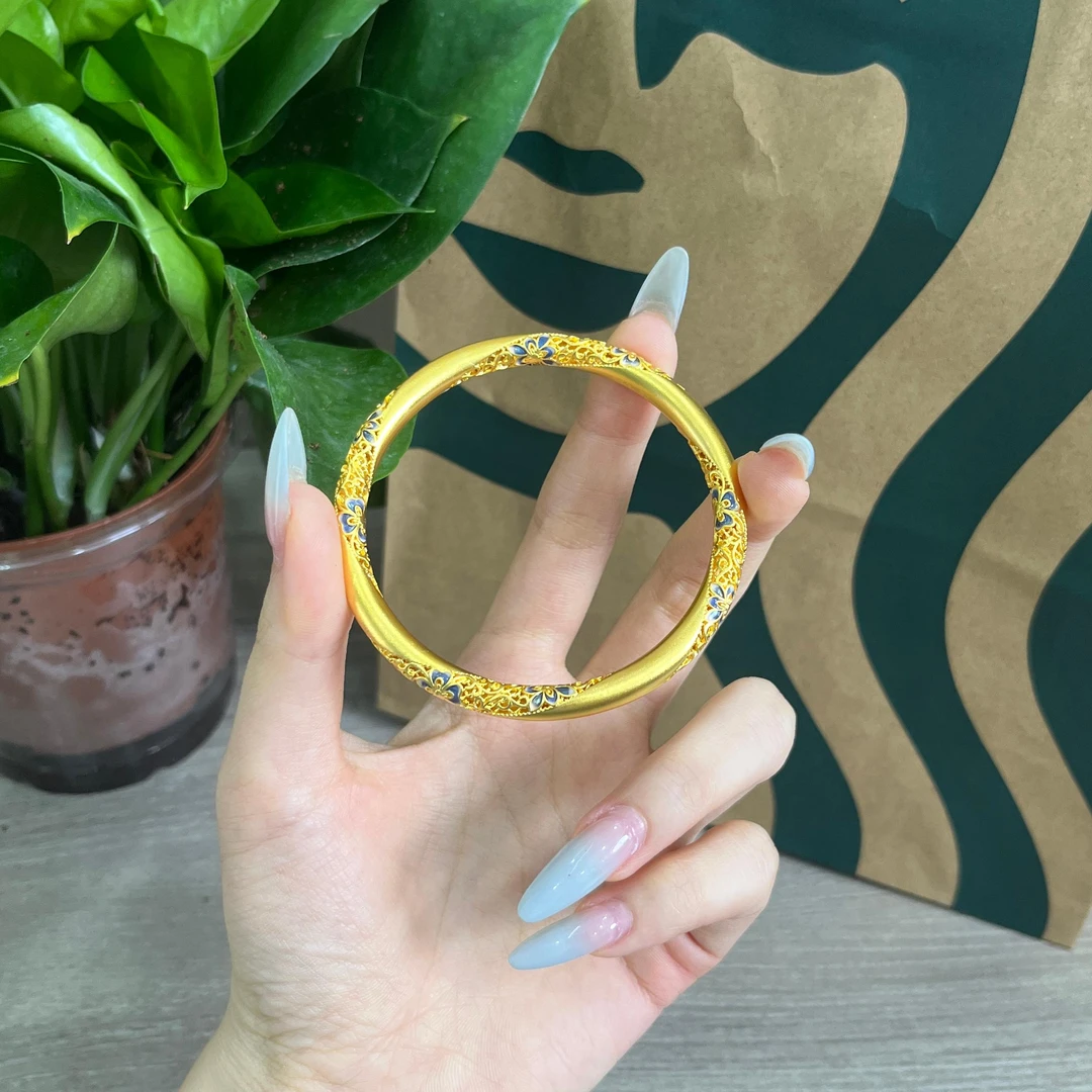 足银手镯 【青花瓷手镯镯子】古法烧蓝镂空青花瓷兰亭序国潮国风