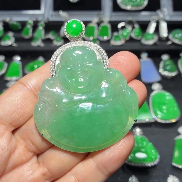 翡翠18K金镶嵌吊坠(不含链)