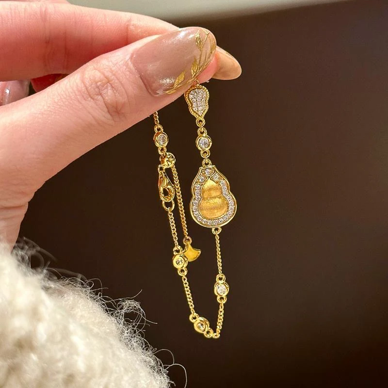 足银银制品 超闪拉丝镶钻葫芦手链新中式设计感配饰女饰品精致