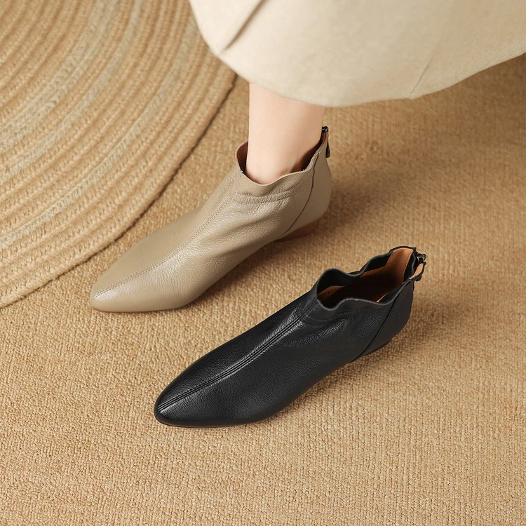 3cm 法式气质百粗跟短靴春秋通勤休闲舒适软底简约时尚尖头短筒靴