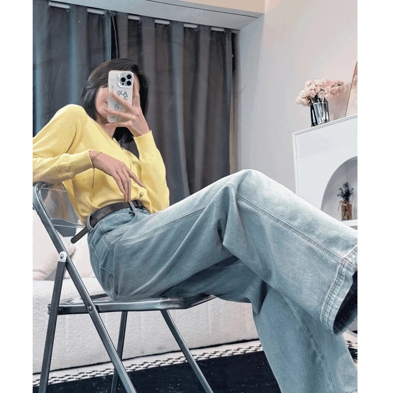 【玖玥专属】三本针2025春新款三本针高腰垂感时尚百搭阔腿牛仔裤女