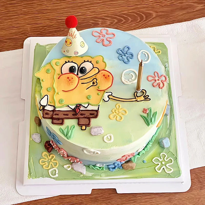 网红卡通黄宝宝蛋糕装饰摆件海绵宝宝派大星吹蜡烛儿童生日装扮