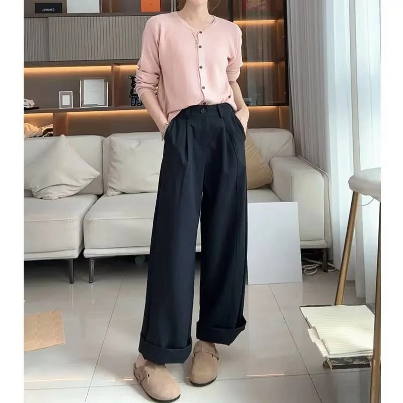 2025早秋新款立体剪裁休闲裤直筒女士时尚直通阔腿裤子女宽松