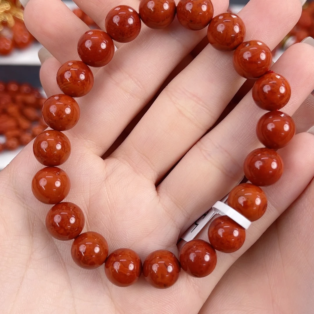 南红玛瑙未镶嵌瓦西柿子红火焰10mm满肉手串