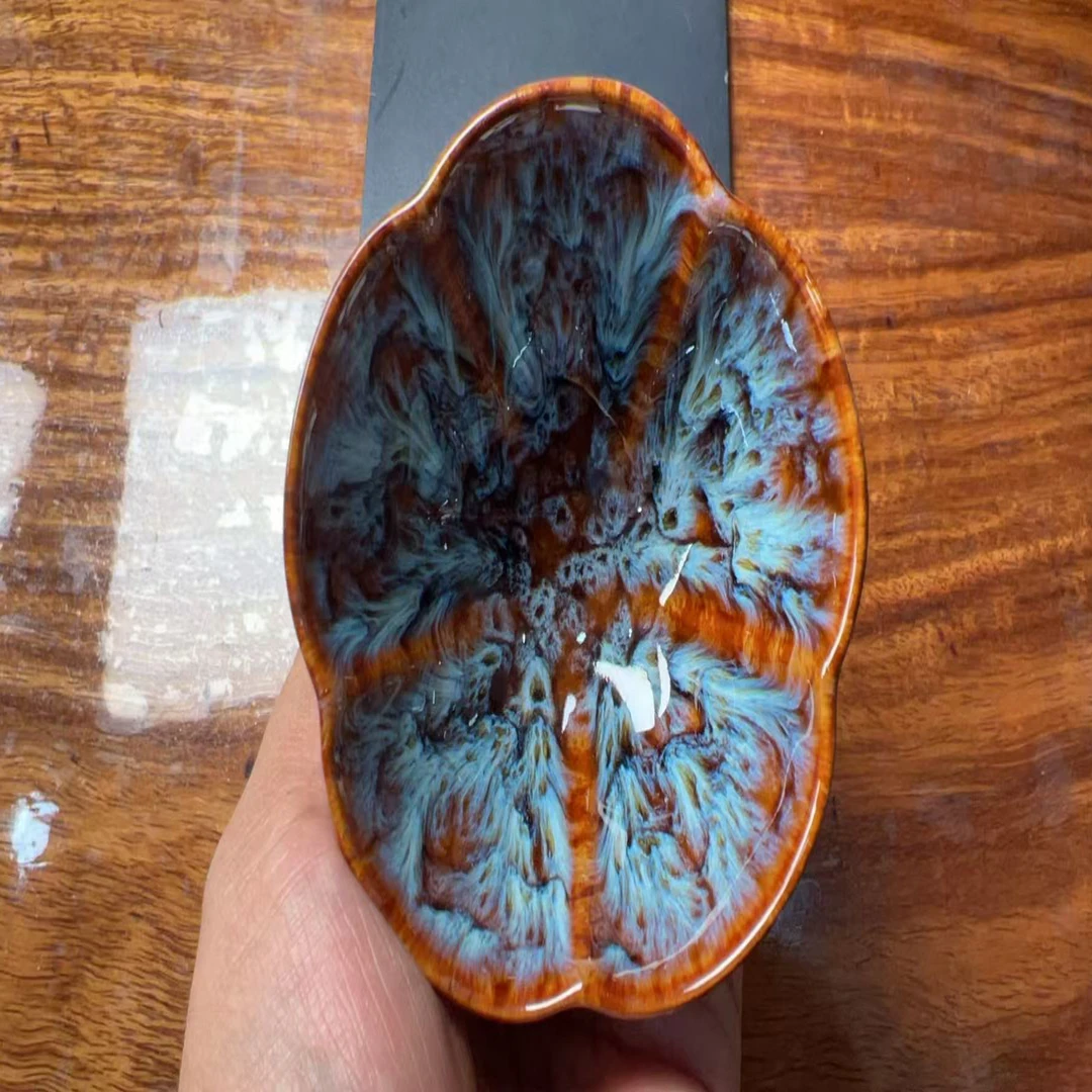 窑变釉孔雀蓝莲花品茗杯4个/组