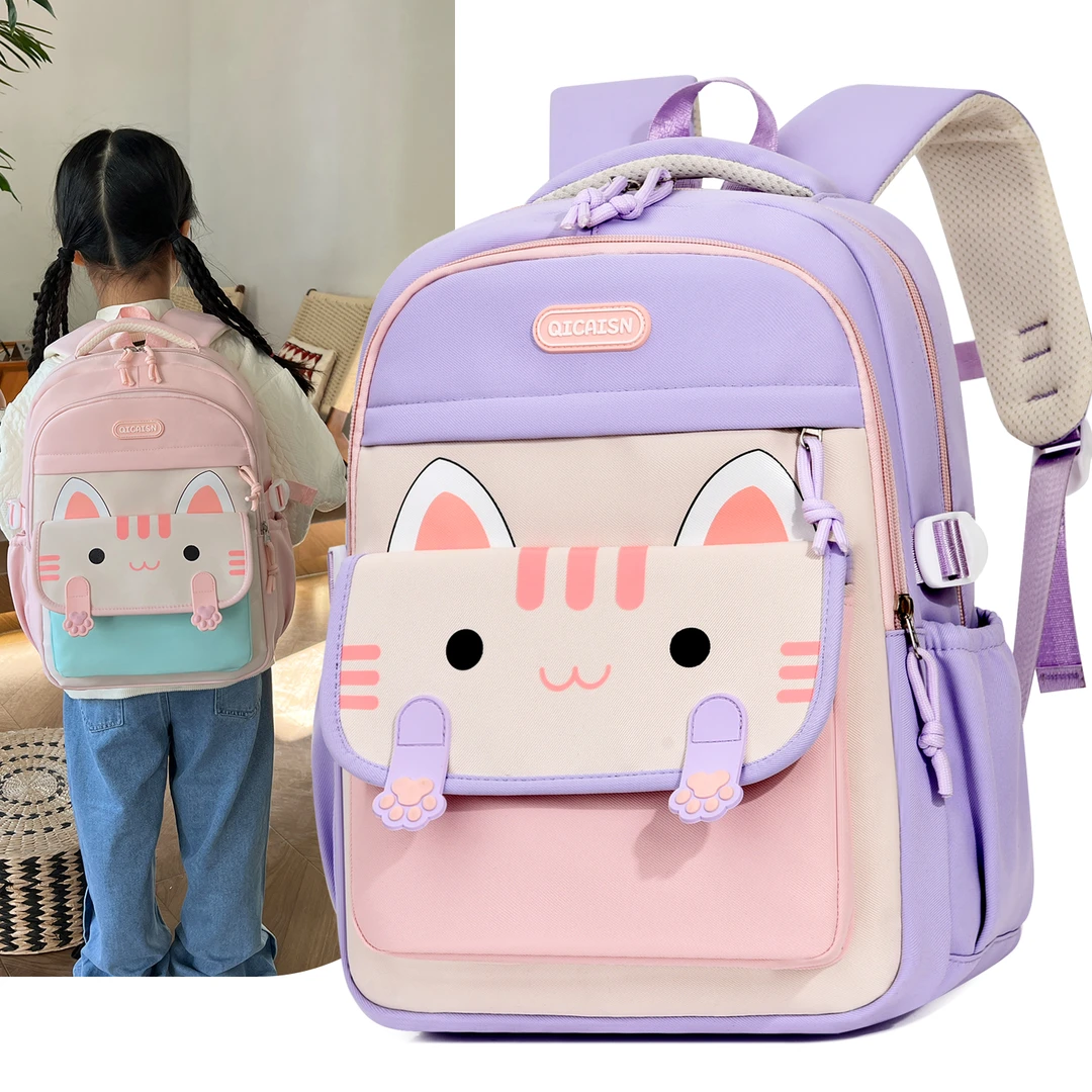 儿童书包女小学生一年级卡通可爱小猫双肩包轻便护脊学前班背包男