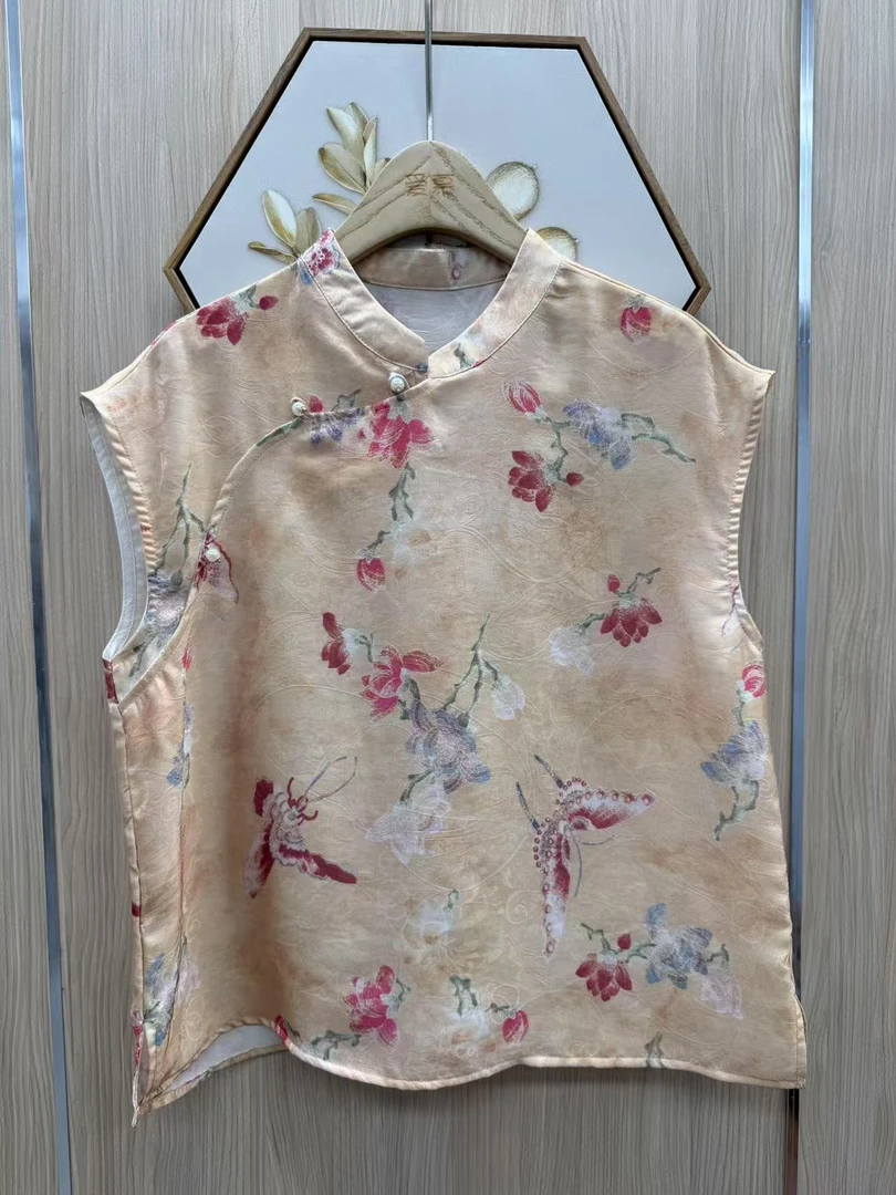 【蝶花】提花薄款直襟半开领短袖上衣女装夏季碎花时尚宫廷风1263