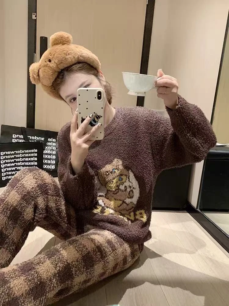 大菲【晚安小熊】韩版针织长袖长裤hellokitty猫可外穿睡衣家居服