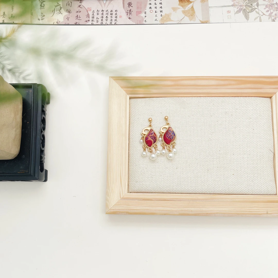 【遇见定制】新中式宋锦手工制作耳环珍珠耳环成品