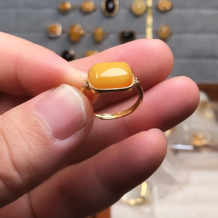 琥珀银S925镶嵌戒指