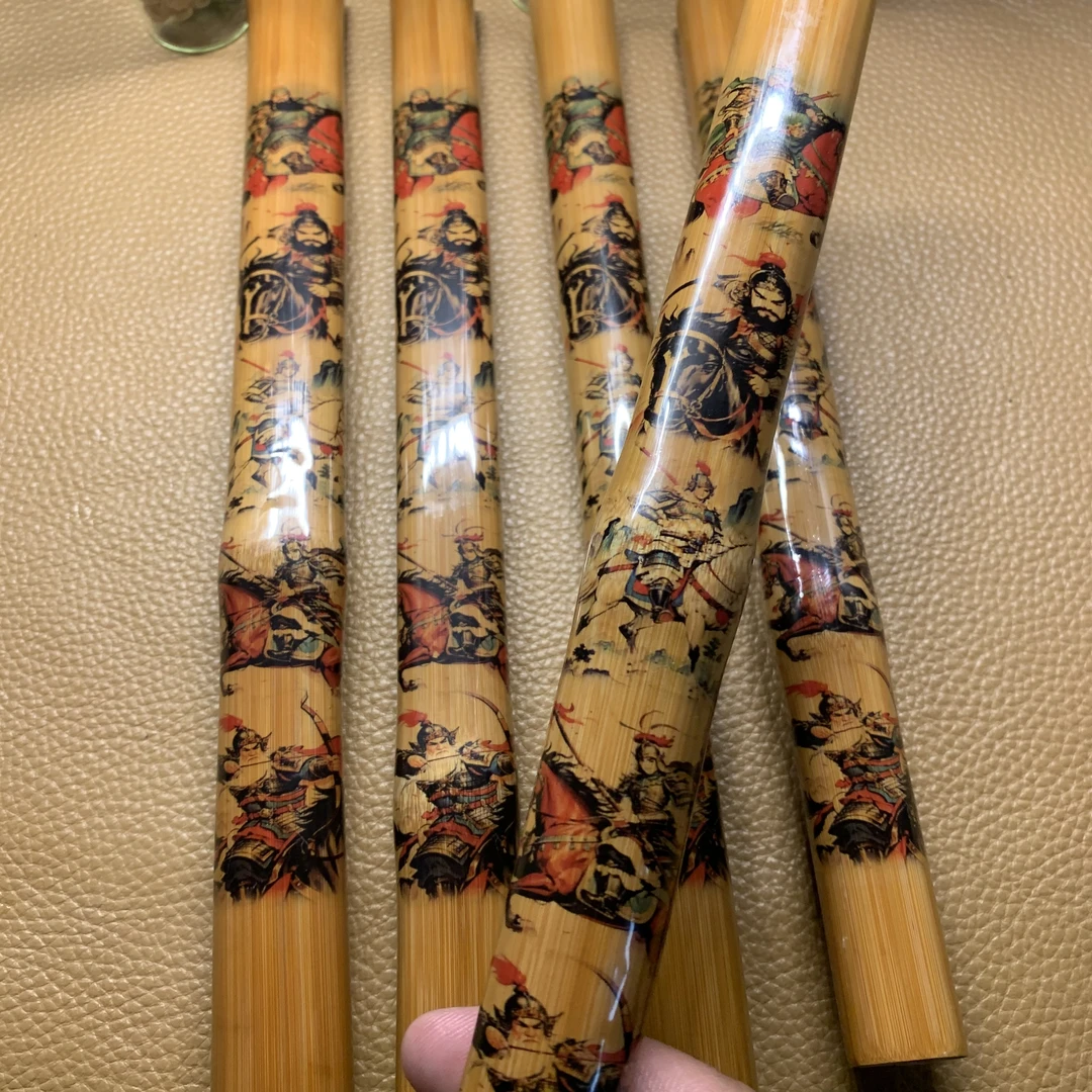 B33 实心玉竹彩绘红皮手工封釉五虎上将