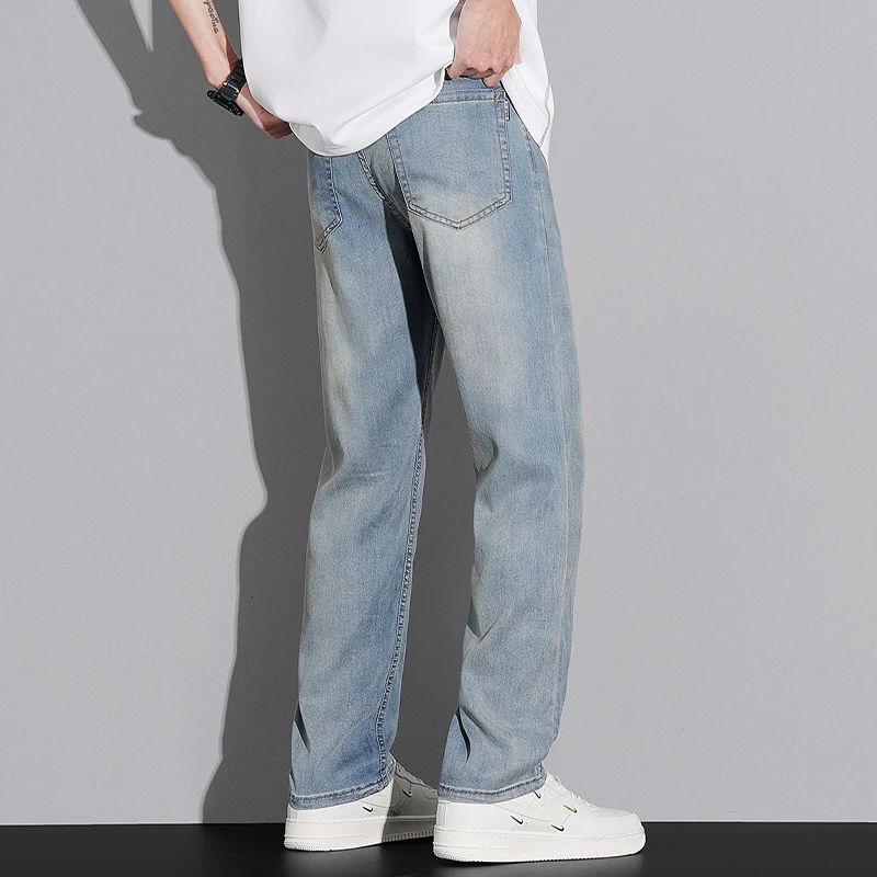 2025夏季新款天丝牛仔裤男款美式潮牌薄款宽松直筒冰丝休闲裤子男