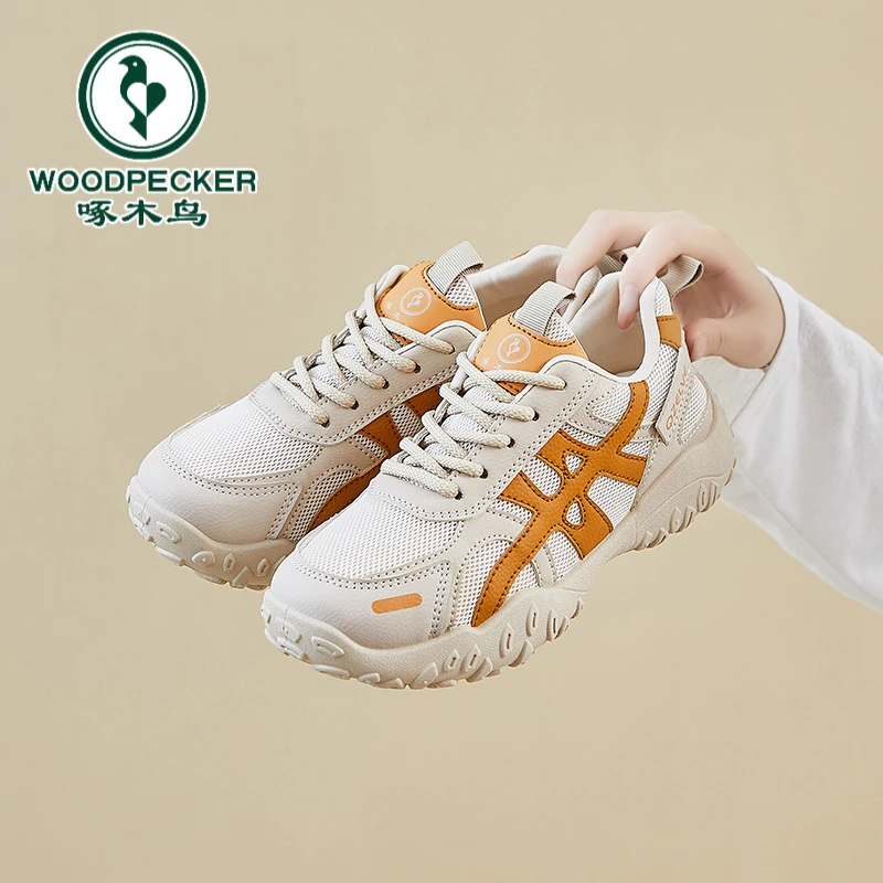 啄木鸟阿甘鞋女夏网面透气2025年春秋轻便舒适复古软底厚底休闲鞋