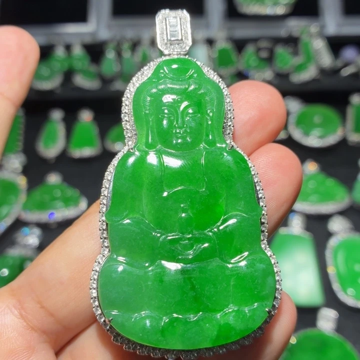 翡翠18K金镶嵌吊坠(不含链)