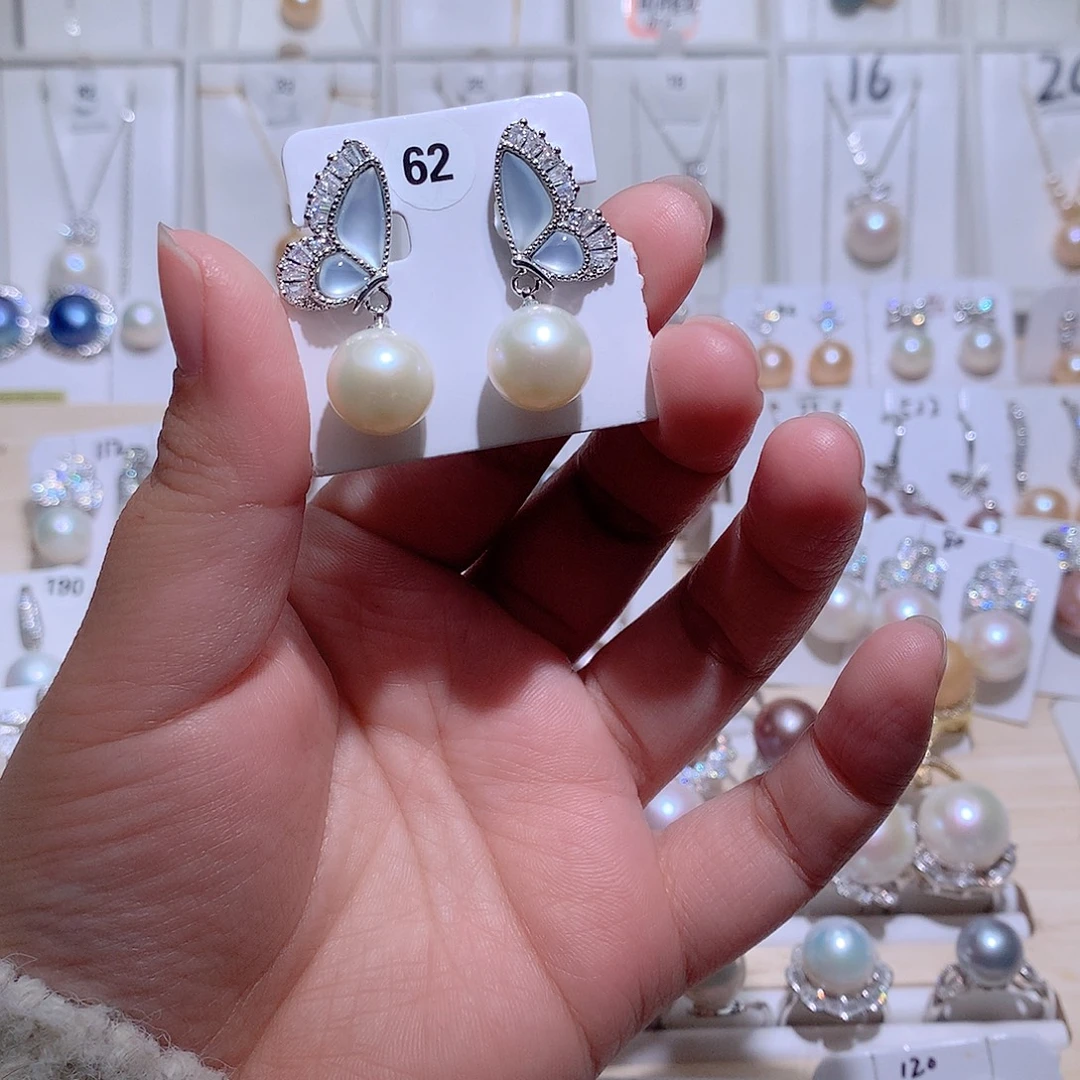 淡水珍珠银S925镶嵌耳饰CC11.5mm