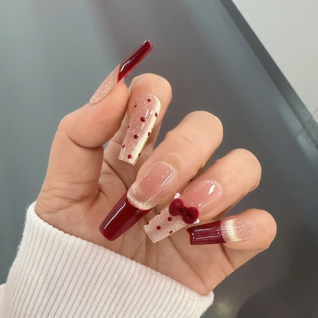 【新年心愿】新年款法式波点高级感追光猫眼纯手工穿戴甲