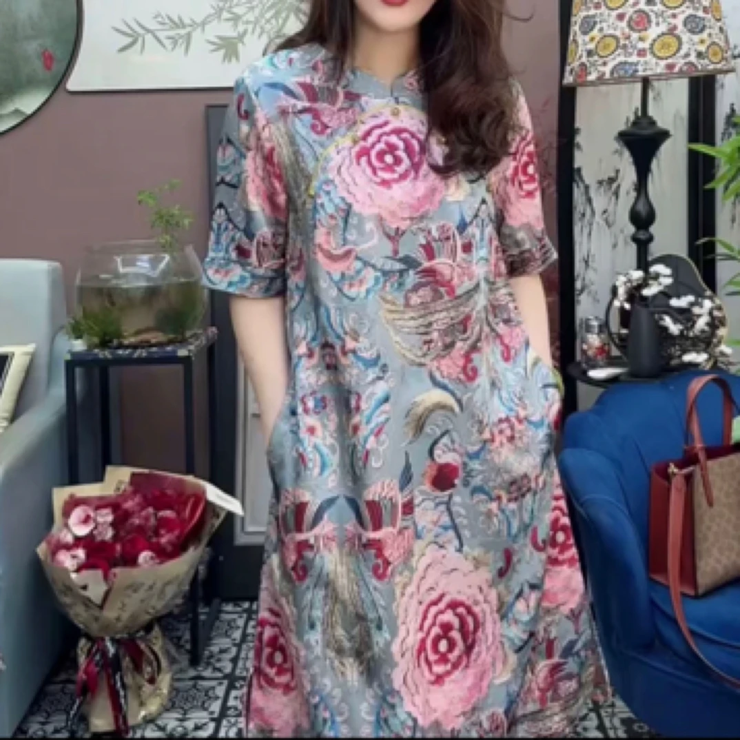 8822新款国风印花旗袍裙子