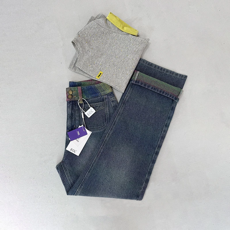 EOL夏季新款高腰窄版直筒裤显瘦时尚女士牛仔裤休闲女裤7011