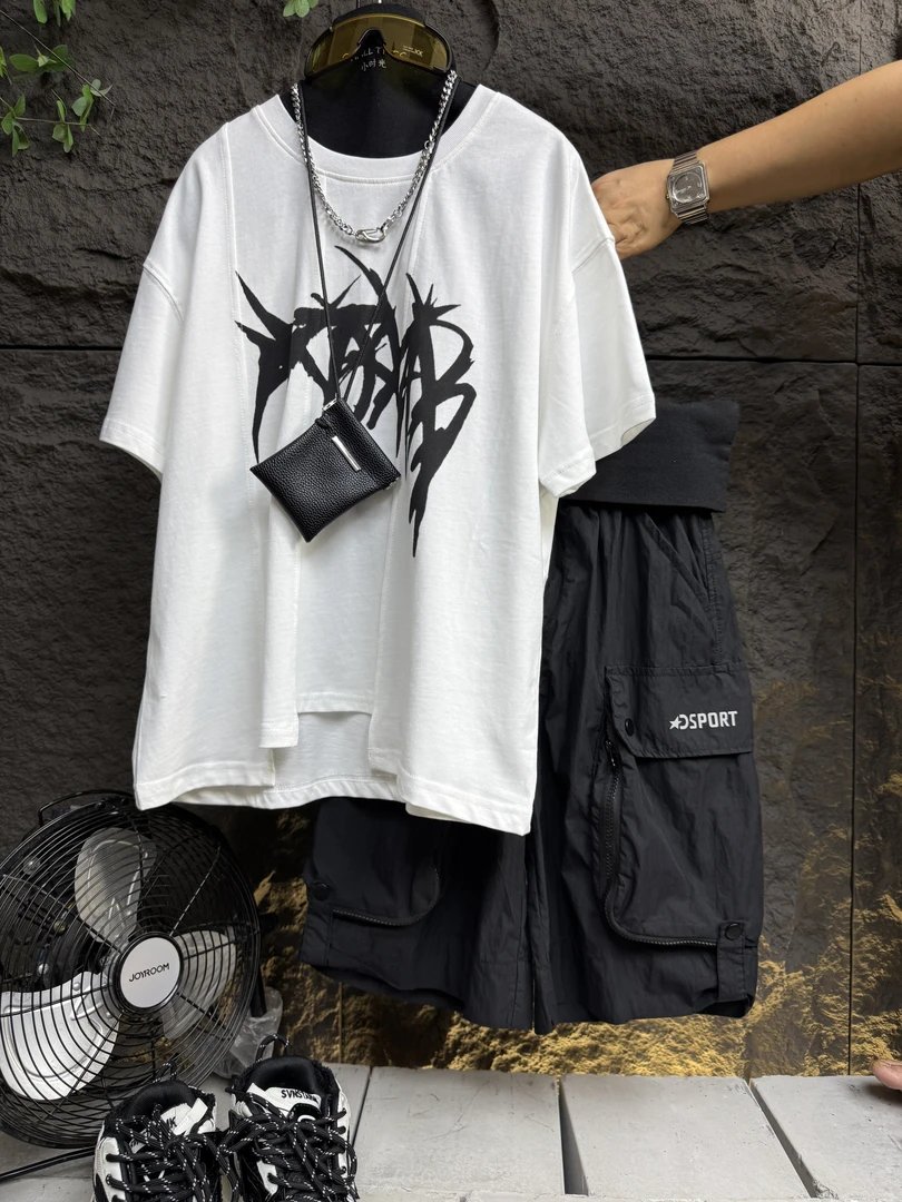 SMALL TIMES-2025日系风不规则边数码烫印上衣522026/裤562151