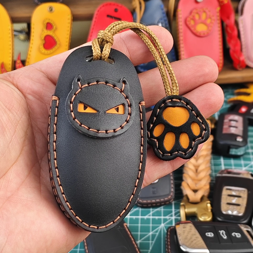 适用现代真皮钥匙套途胜索纳塔领动朗动头层牛皮包扣ix35