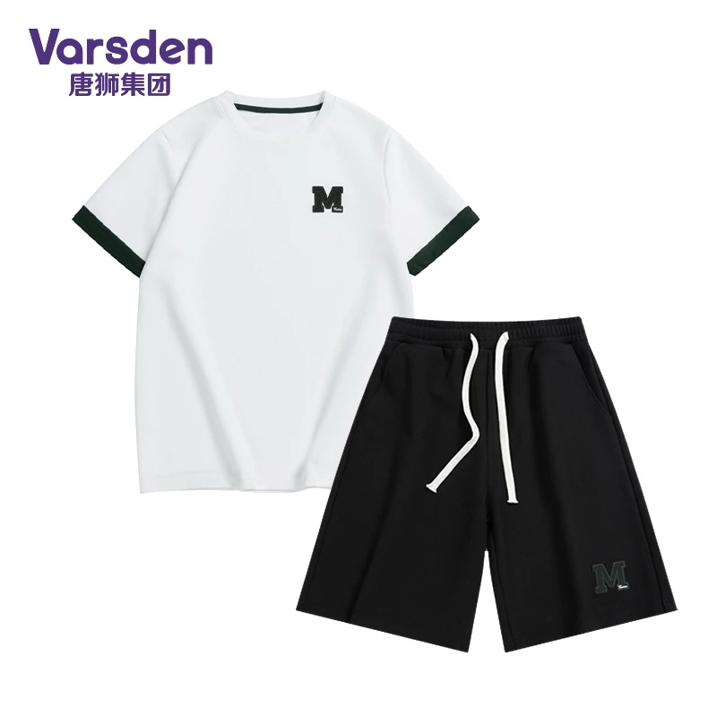 唐狮集团Varsden休闲运动套装男士夏季撞色韩版薄款短袖短裤