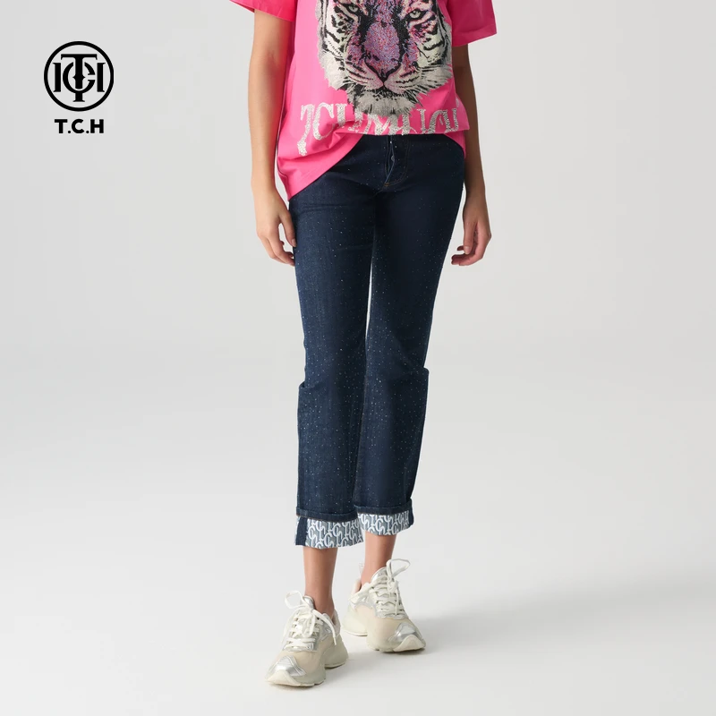 TCH轻奢烫钻工艺新时尚淑女百搭潮流直筒裤女T72A208001私服tch